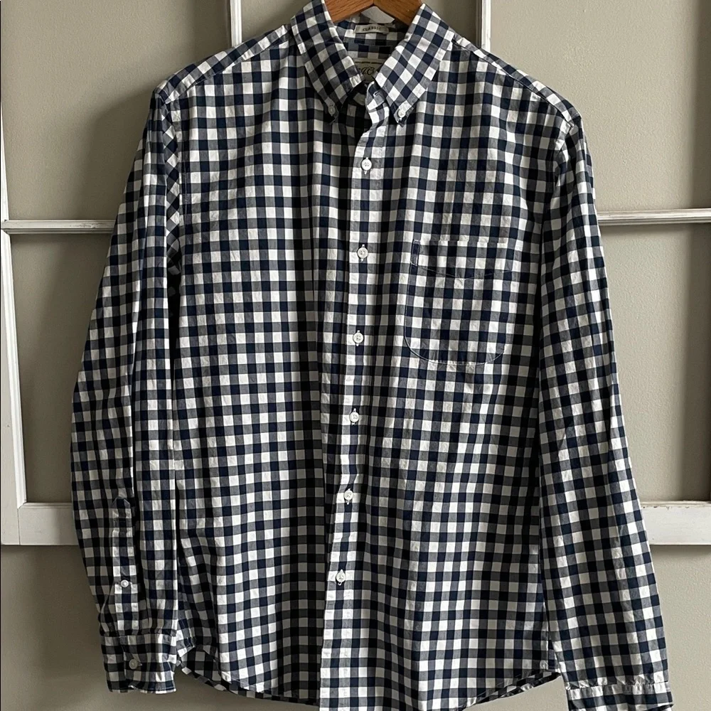 J. Crew Men's Navy and White Plaid Shirt